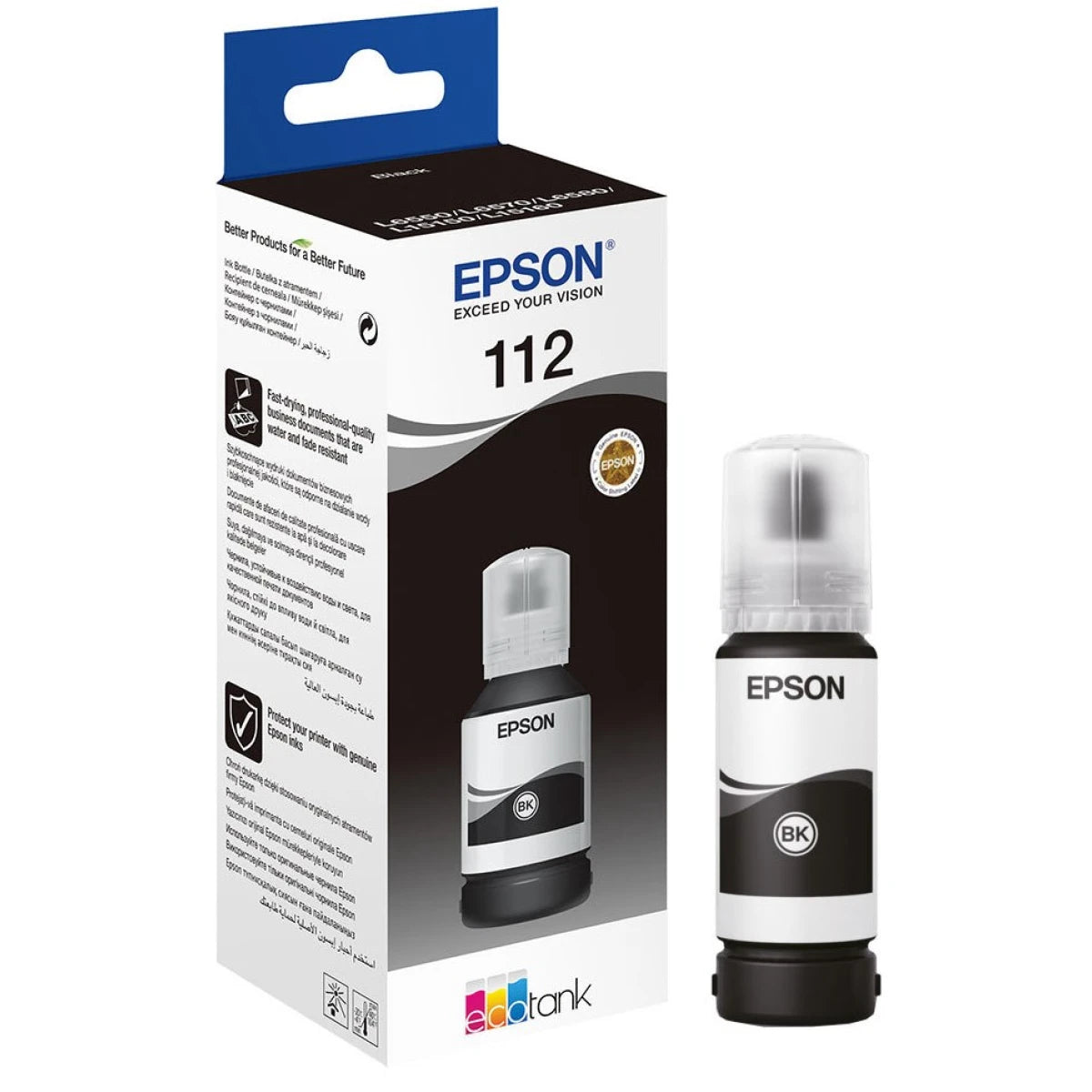 Epson 112 EcoTank Black Ink Bottle, 127ml Pigment Cartridge