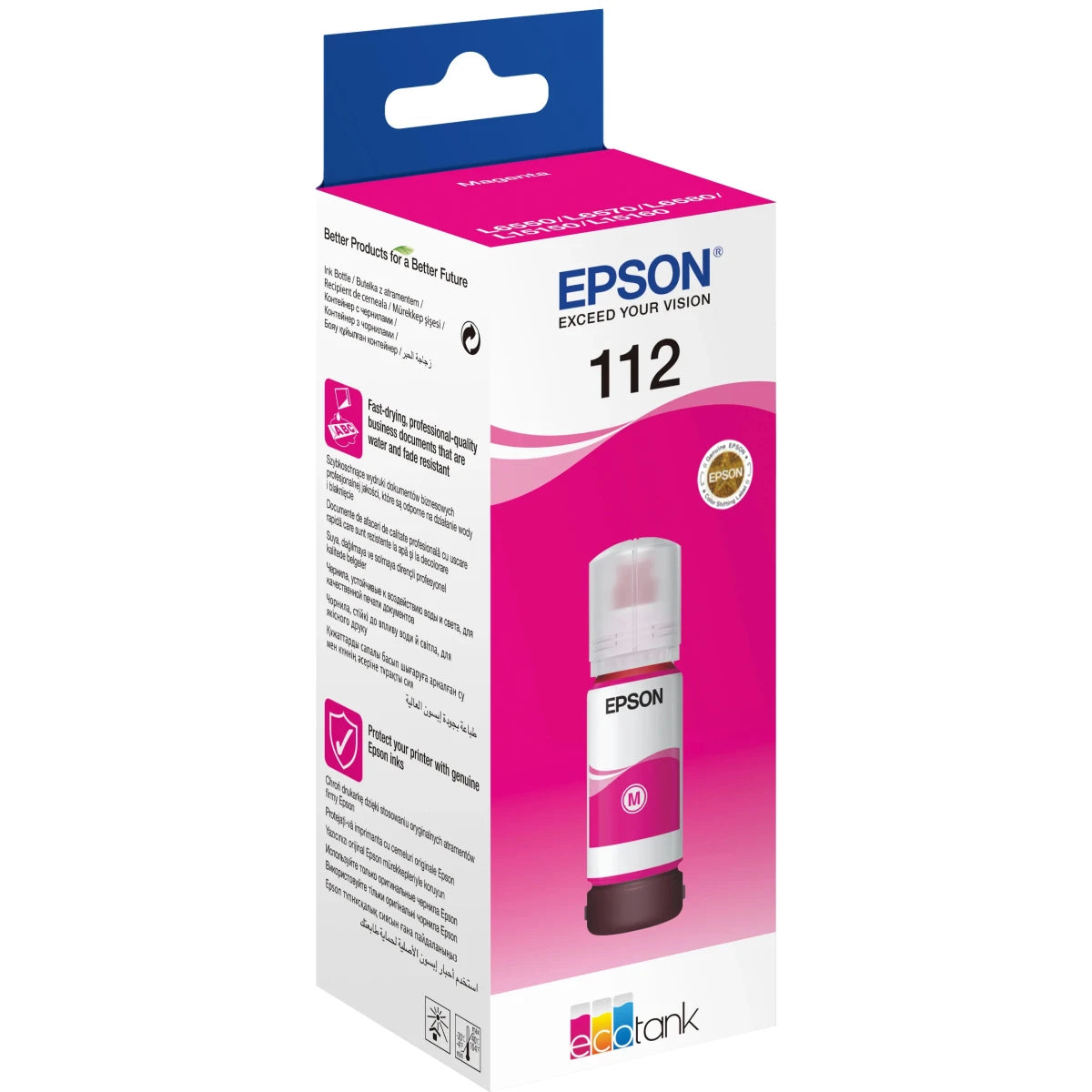 Epson 112 EcoTank Magenta Ink Bottle, 70ml Pigment Cartridge