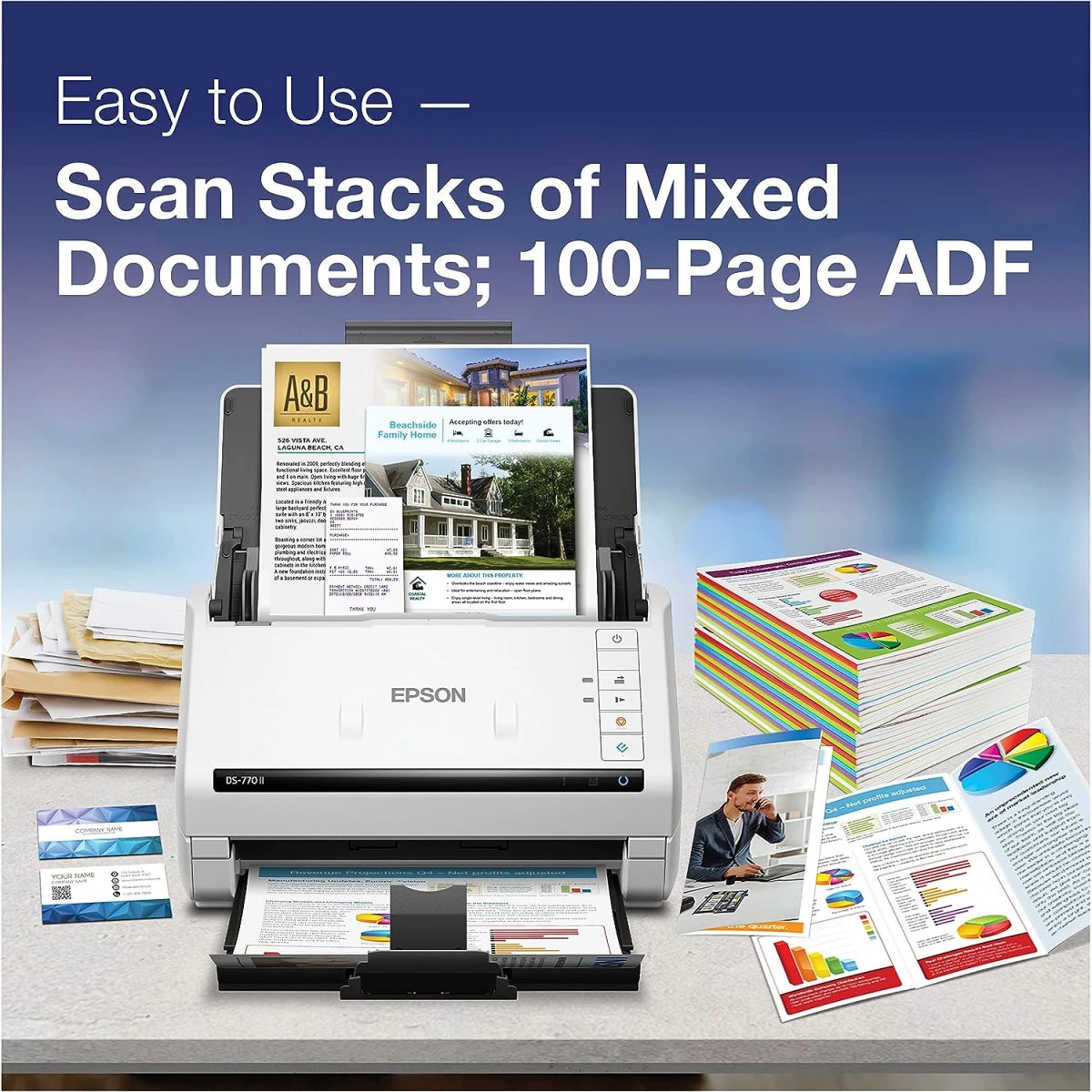 Epson WorkForce DS-770 II Color Duplex Document Scanner with ADF, Up to 45 ppm