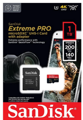 بطاقة ذاكرة SanDisk Extreme Pro 1 تيرابايت microSDXC UHS-I V30 مع سرعة قراءة 200 ميجابايت/ثانية وسرعات كتابة 140 ميجابايت/ثانية لفيديو بدقة 4K على الهواتف الذكية وكاميرات الحركة والطائرات بدون طيار