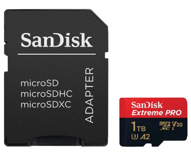 بطاقة ذاكرة SanDisk Extreme Pro 1 تيرابايت microSDXC UHS-I V30 مع سرعة قراءة 200 ميجابايت/ثانية وسرعات كتابة 140 ميجابايت/ثانية لفيديو بدقة 4K على الهواتف الذكية وكاميرات الحركة والطائرات بدون طيار