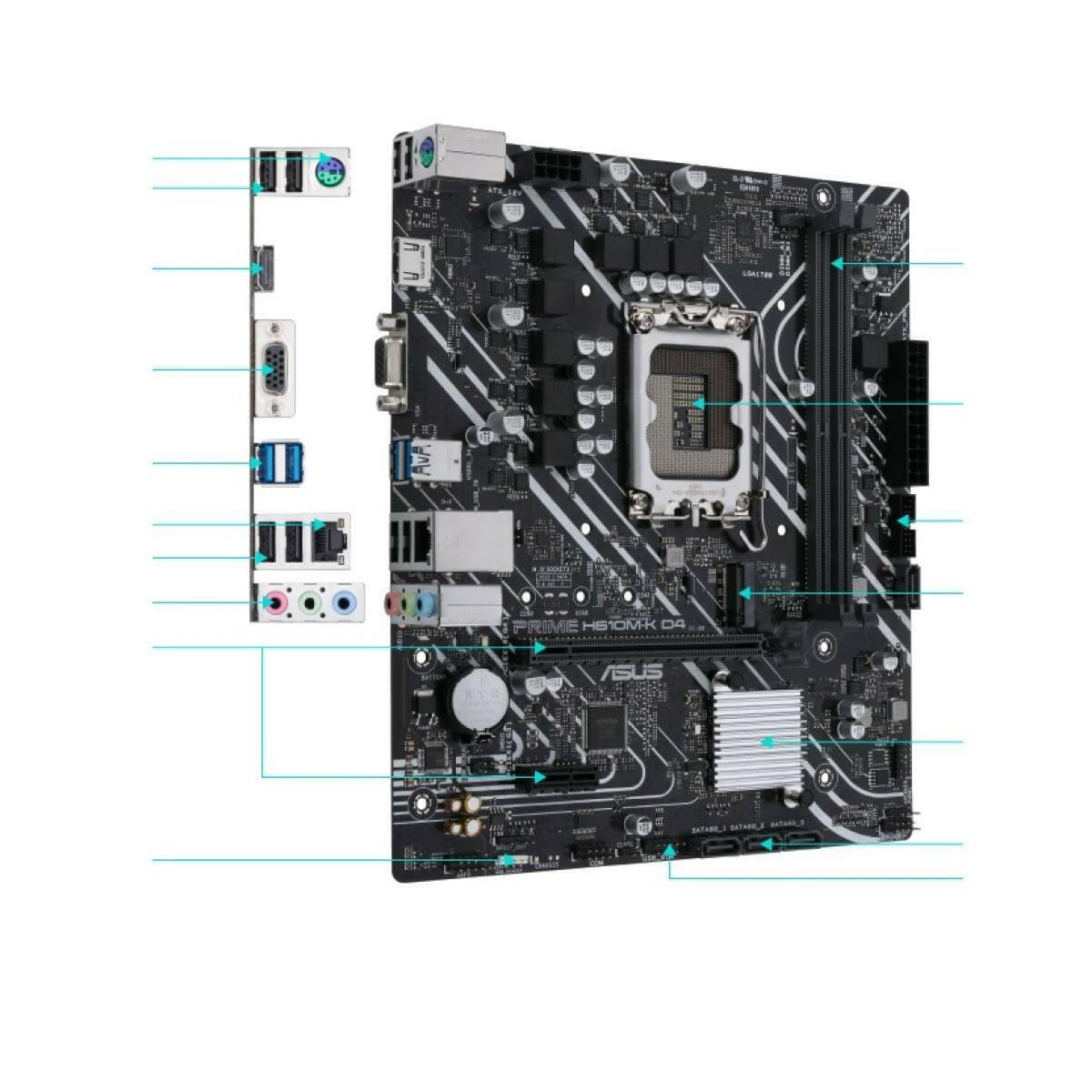 ASUS MOTHERBOARD ASUS PRIME H610M-K DDR4 LGA 1700, Intel 12th M.2, PCIe 4.0 ,USB 3.2 Gen1-mATX Motherboard