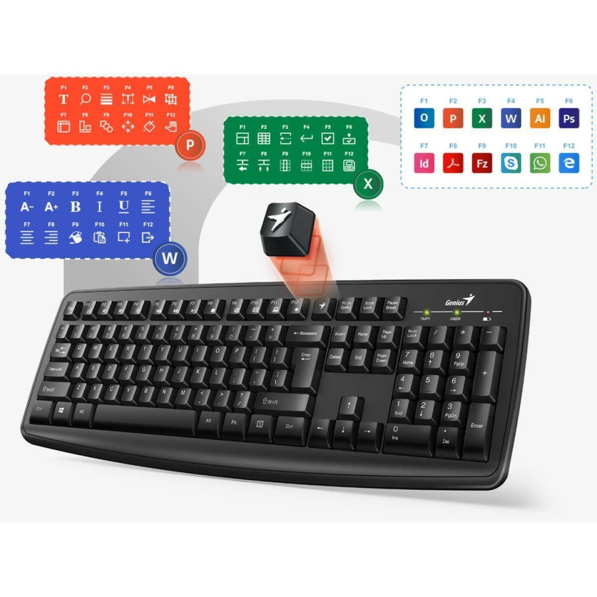 Genius OFFICE KEYBOARD Genius KM-8100 2.4GHz Wireless Smart Water Resistant Keyboard & Mouse Kit