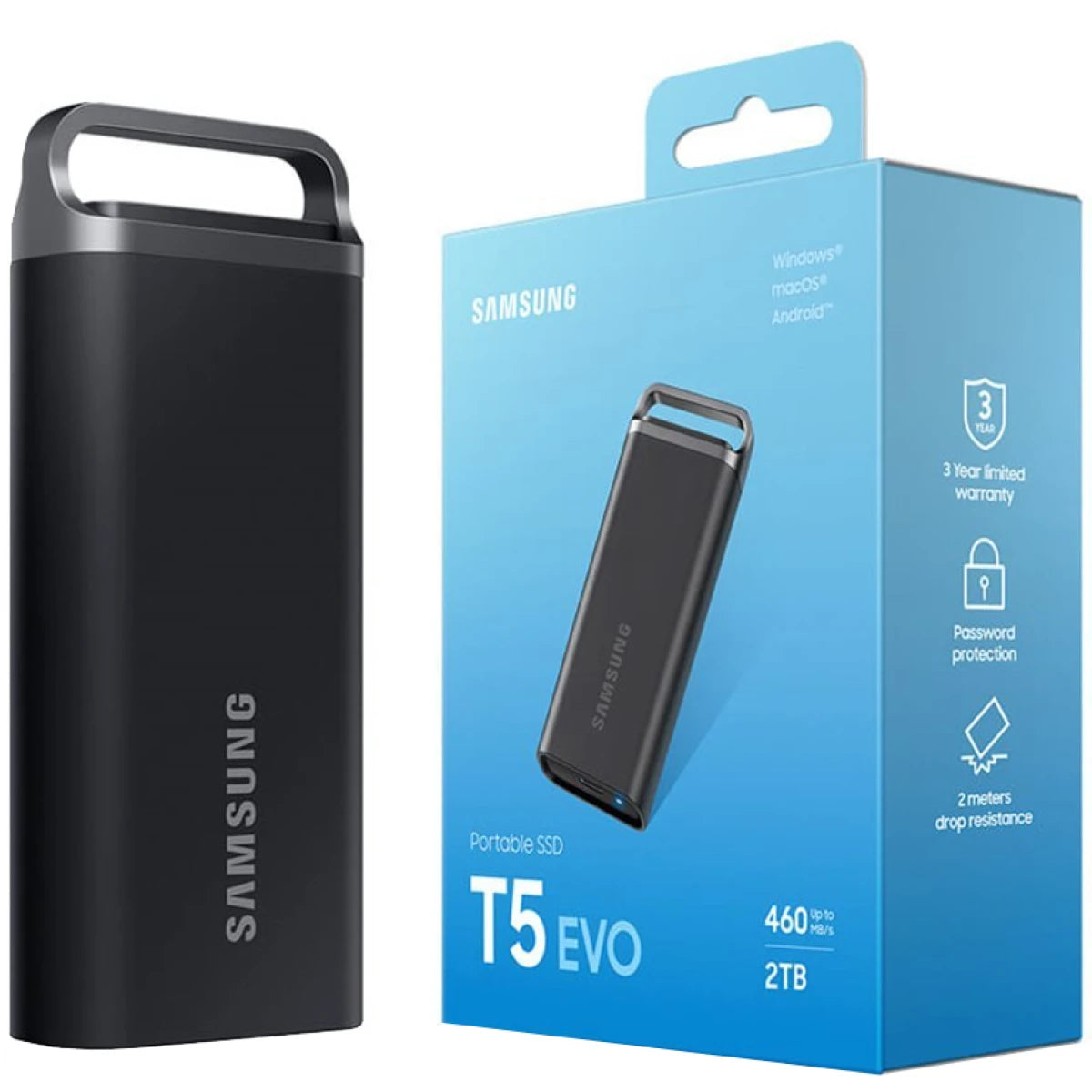 SAMSUNG T5 EVO 2TB Portable External SSD USB 3.2 Gen 1 Seq. Read Speeds Up to 460MB/s For Gaming &amp; Content Creation - Black