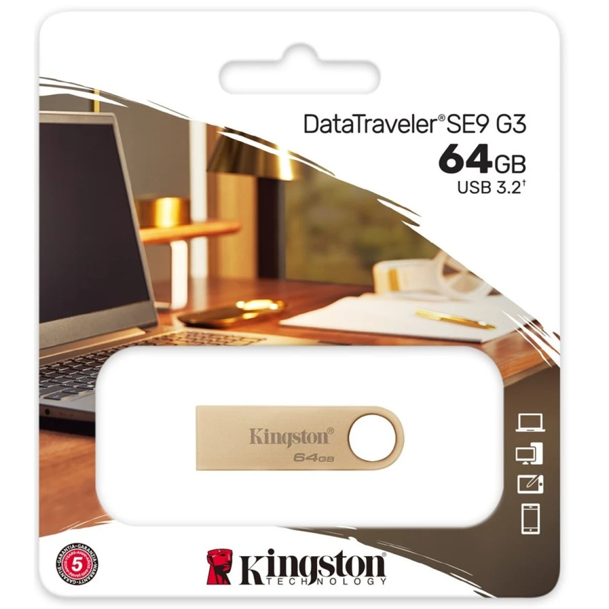 Kingston DataTraveler SE9 G3 64GB USB Flash Drive USB 3.2 Gen 1 Speed Up to 220MB/s Premium Metal Casing