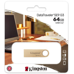 Kingston DataTraveler SE9 G3 64GB USB Flash Drive USB 3.2 Gen 1 Speed Up to 220MB/s Premium Metal Casing