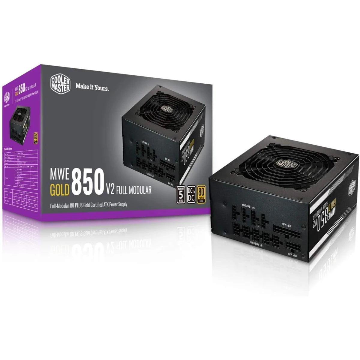 Cooler Master MWE Gold 850 V2 Full Modular 850W PSU - 2 EPS Connectors, 120mm HDB Fan, Semi-Fanless Operation