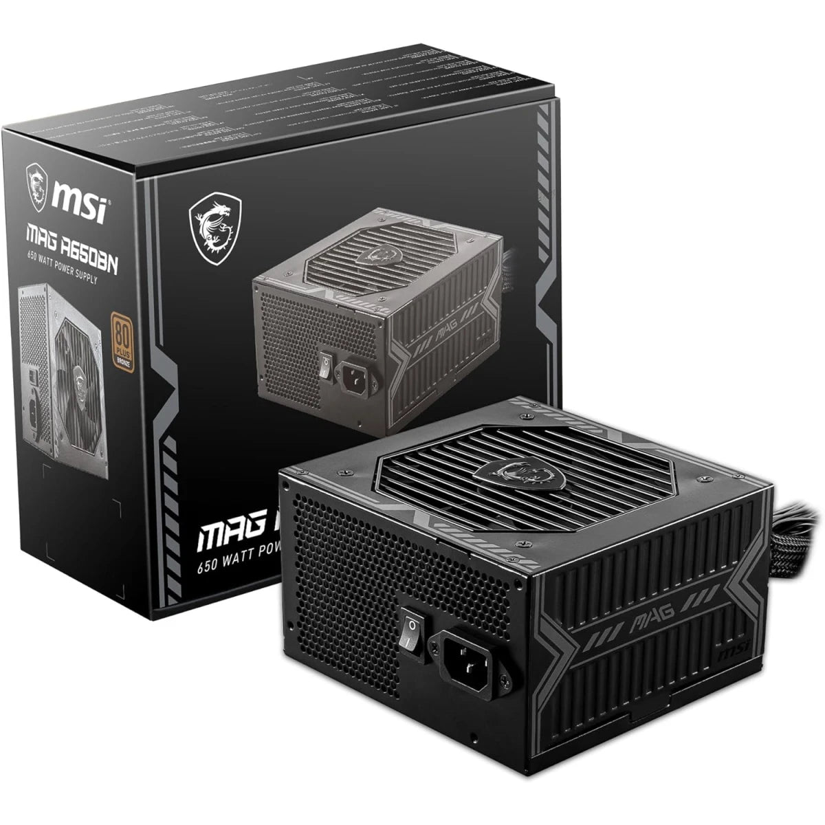 MSI MAG A650BN 80 Plus Bronze Certified 650W Gaming Power Supply ATX Compact Size - Black