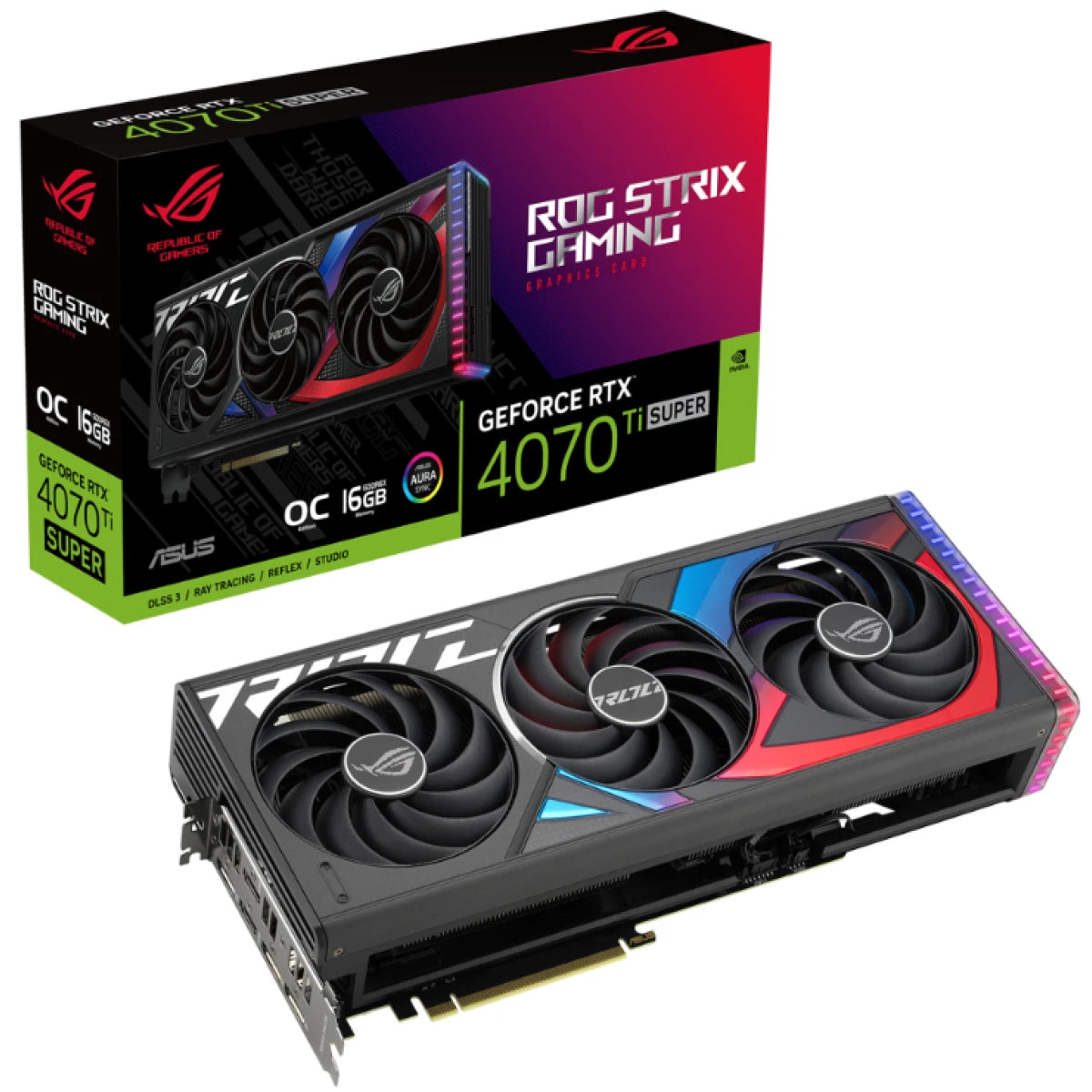 ASUS ROG Strix GeForce RTX 4070 Ti SUPER – 16GB GDDR6X, DLSS 3, Massive Vented Backplate, Aura Sync