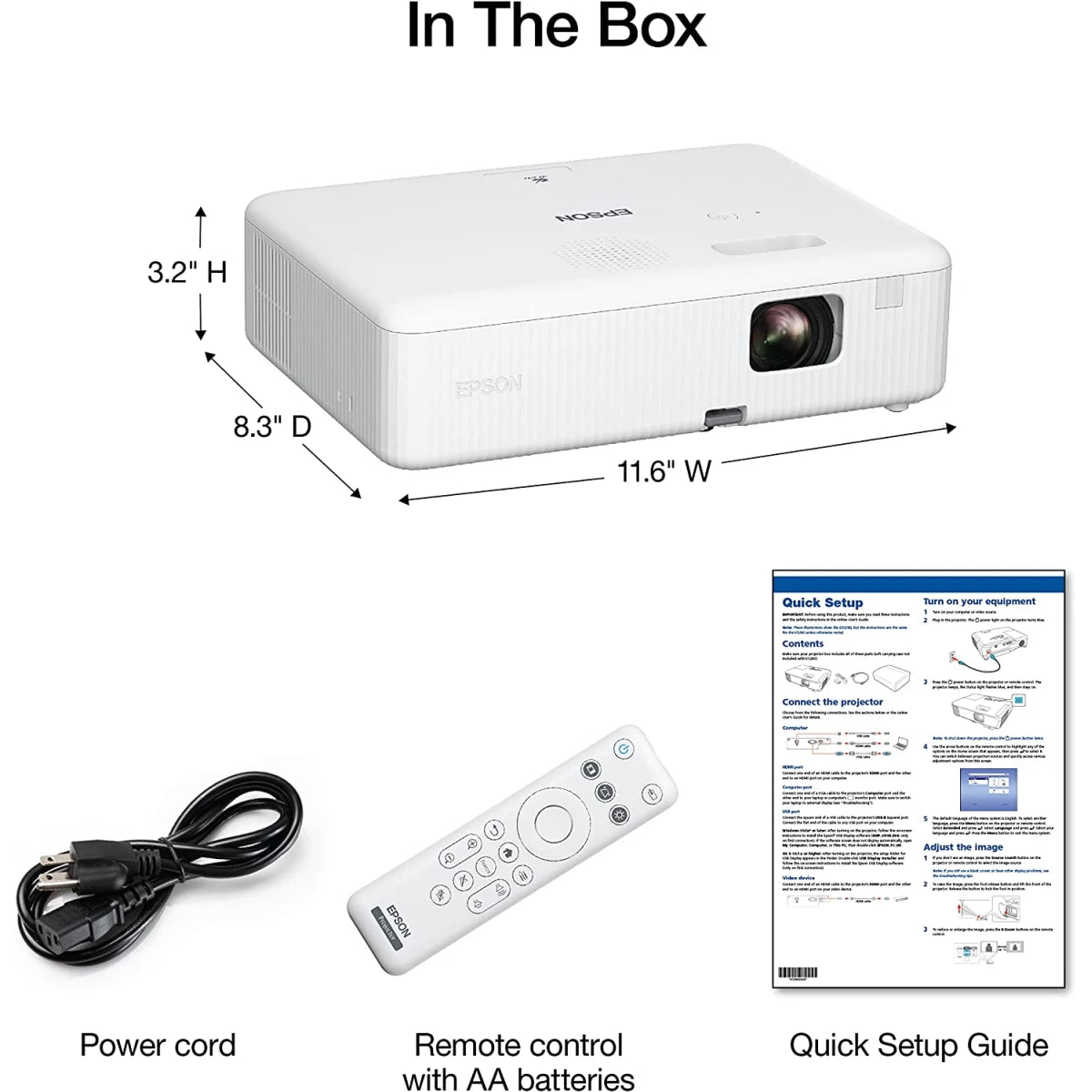 Epson CO-W01 3LCD WXGA Projector 3000 Lumens Brightness 6000h Durability Lamp 120Hz 2D Vertical Refresh Rate HDMI 1.4 &amp; USB 2.0-A/B