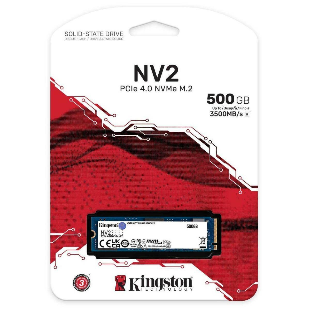 KINGSTON Solid State Drive Kingston NV2 500GB M.2 NVMe PCIe 4.0, GEN 4 SSD Up To 3500/2100 MB/s Read/Write