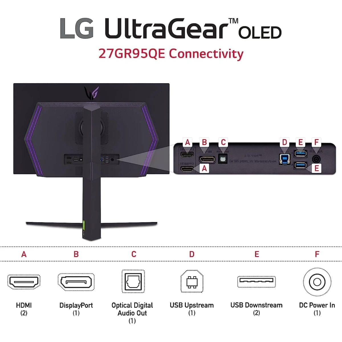 LG Computer Monitors LG 27GR95QE-B UltraGear™ 27” OLED 2K HDR10 240Hz 0.03ms G-SYNC Compatible Anti-Glare 98.5% DCI-P3 - Black