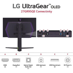 LG Computer Monitors LG 27GR95QE-B UltraGear™ 27” OLED 2K HDR10 240Hz 0.03ms G-SYNC Compatible Anti-Glare 98.5% DCI-P3 - Black