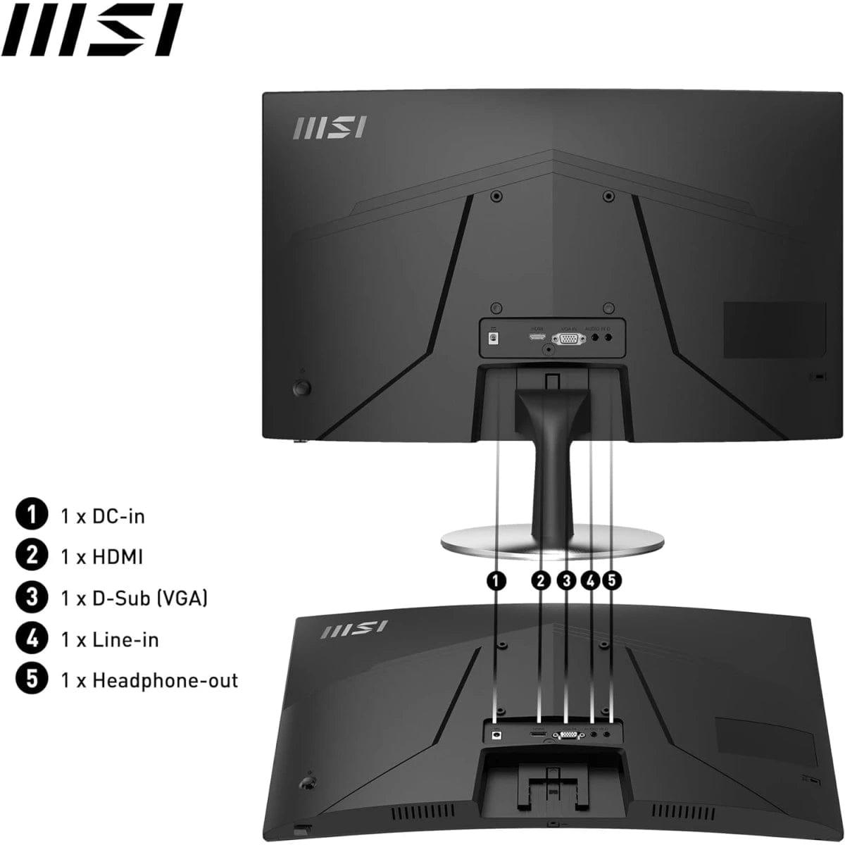 MSI Computer Monitors MSI PRO MP2422C 24" Full HD Curved 1500R 100Hz Less Blue Light PRO VESA Mountable Built-in Speakers Tilt-Adjustable HDMI & VGA - Black
