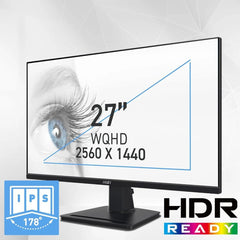 MSI Computer Monitors MSI PRO MP275Q Professional Business 27" QHD 2K 100Hz 100% sRGB MSI EyesErgo & Eye-Q Technology w/ Built-in Speakers & Display Port & HDMI - Black