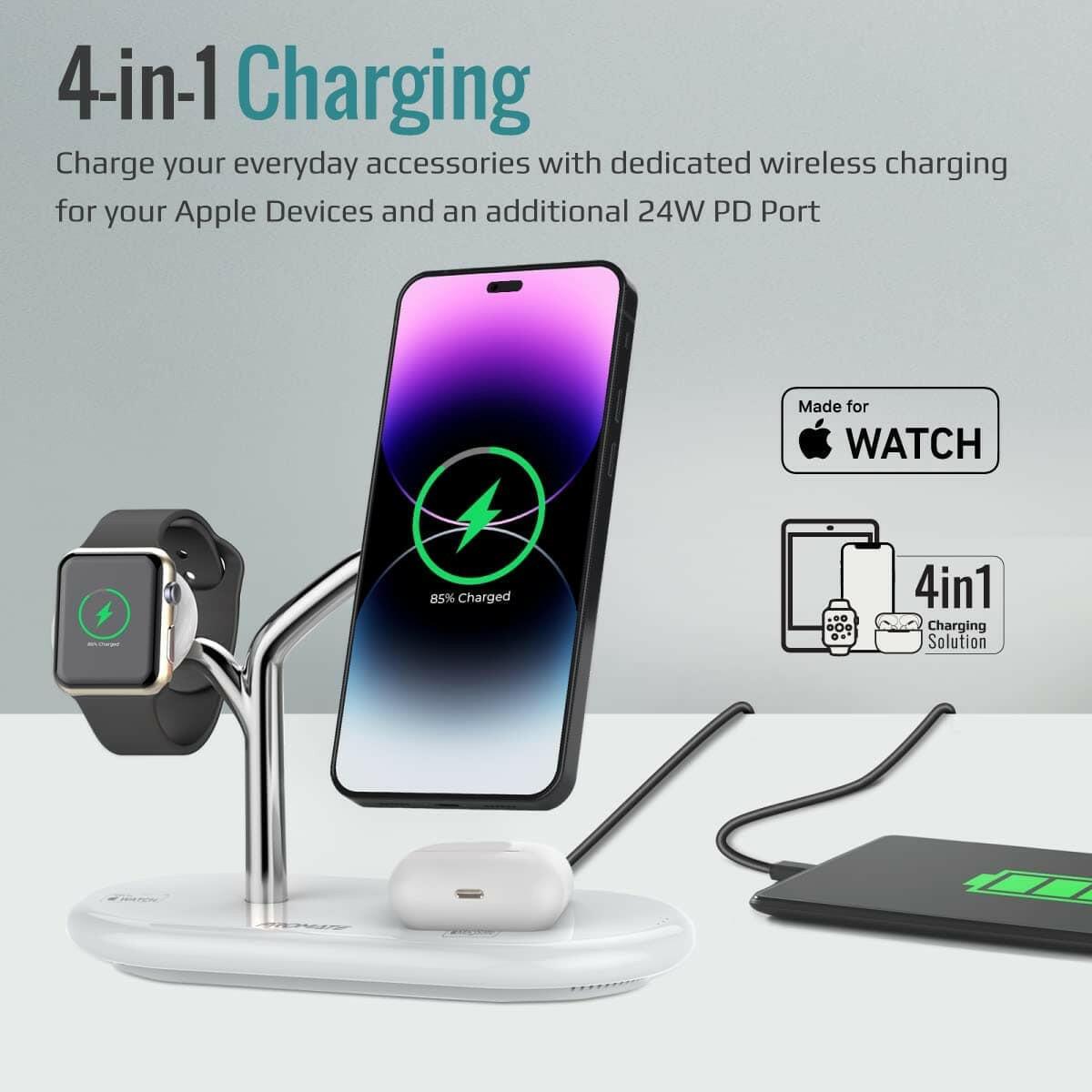 APPLE accessories Promate Synergy Charging Station 5W Magnetic MFi Apple Watch Charger 15W Charging Stand 24W USB-C Power 5W/10W Qi Charging