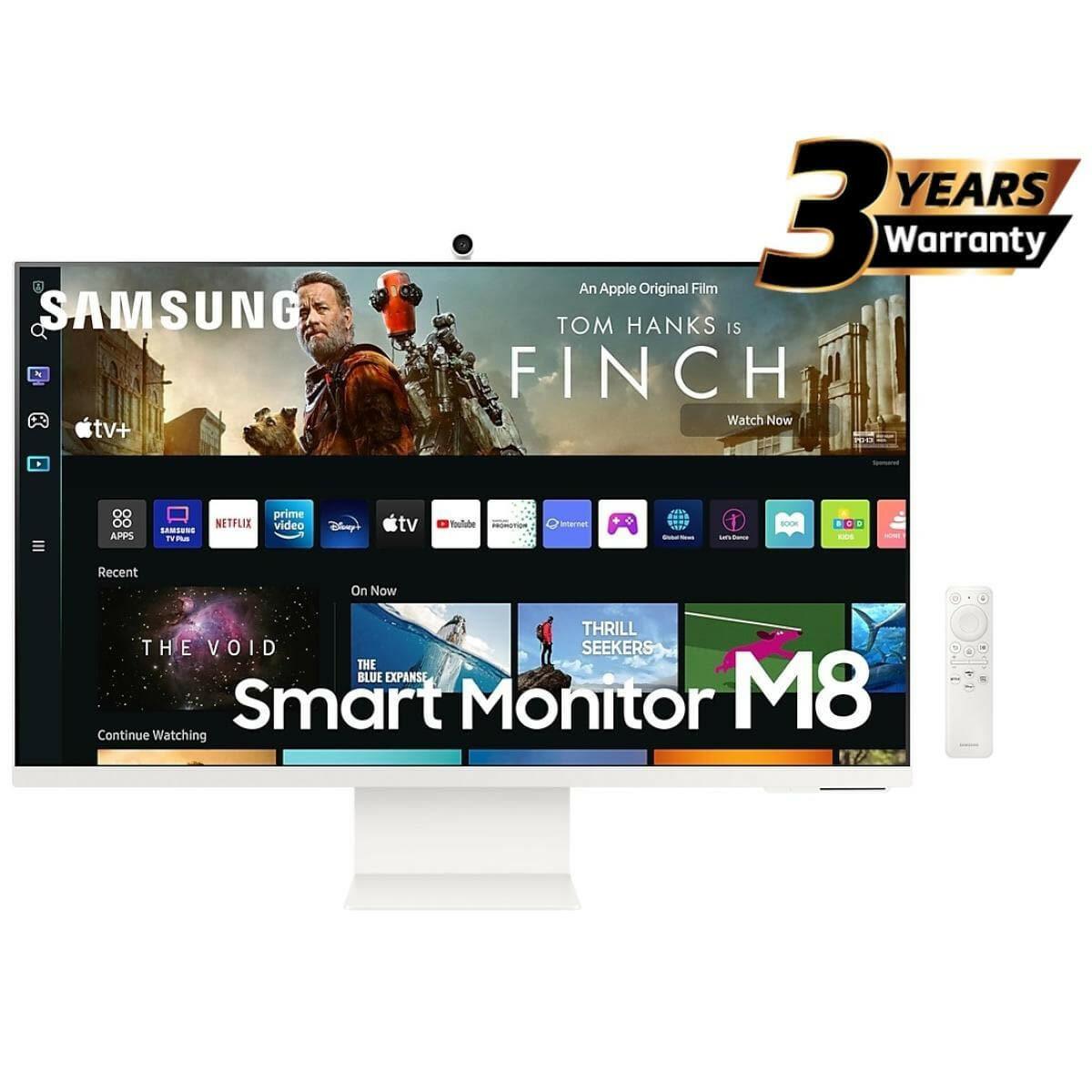 SAMSUNG Computer Monitors Samsung M8 (CM801) Smart 32" 4K UHD, Tizen™ OS Flat Business Monitor, VA, 60Hz, 4ms(GTG), HDR10+, 99% sRGB, USB Type-C w/ Cam, Speakers, Remote Control & Ergonomic Stand - White