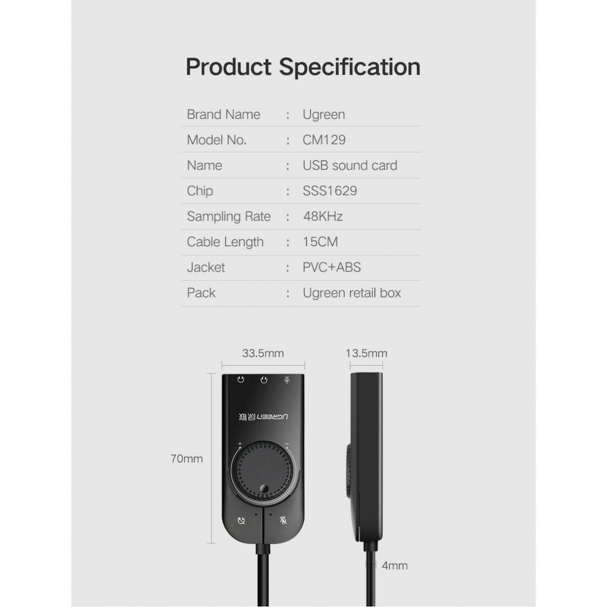 UGREEN Convertor Ugreen CM129 USB External Stereo Sound Adapter